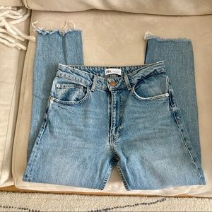 Zara High Waisted Mom 90’s Raw Hem Jeans